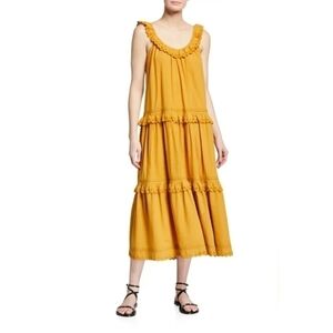 THE GREAT. The Eyelet Magnolia Tiered Midi Dress